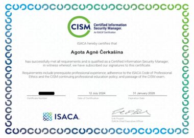 ADWISERY ekspertė įgijo ISACA Informacijos saugos ekspertės CISM sertifikatą