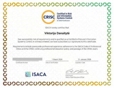 ADWISERY expert obtained the certificate of risk and information systems control specialist (CRISC)